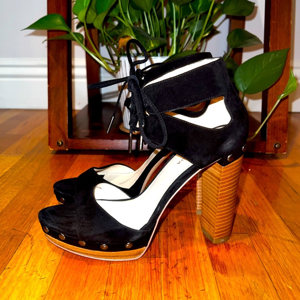 Tie-Front, Wood-Heeled Heels
